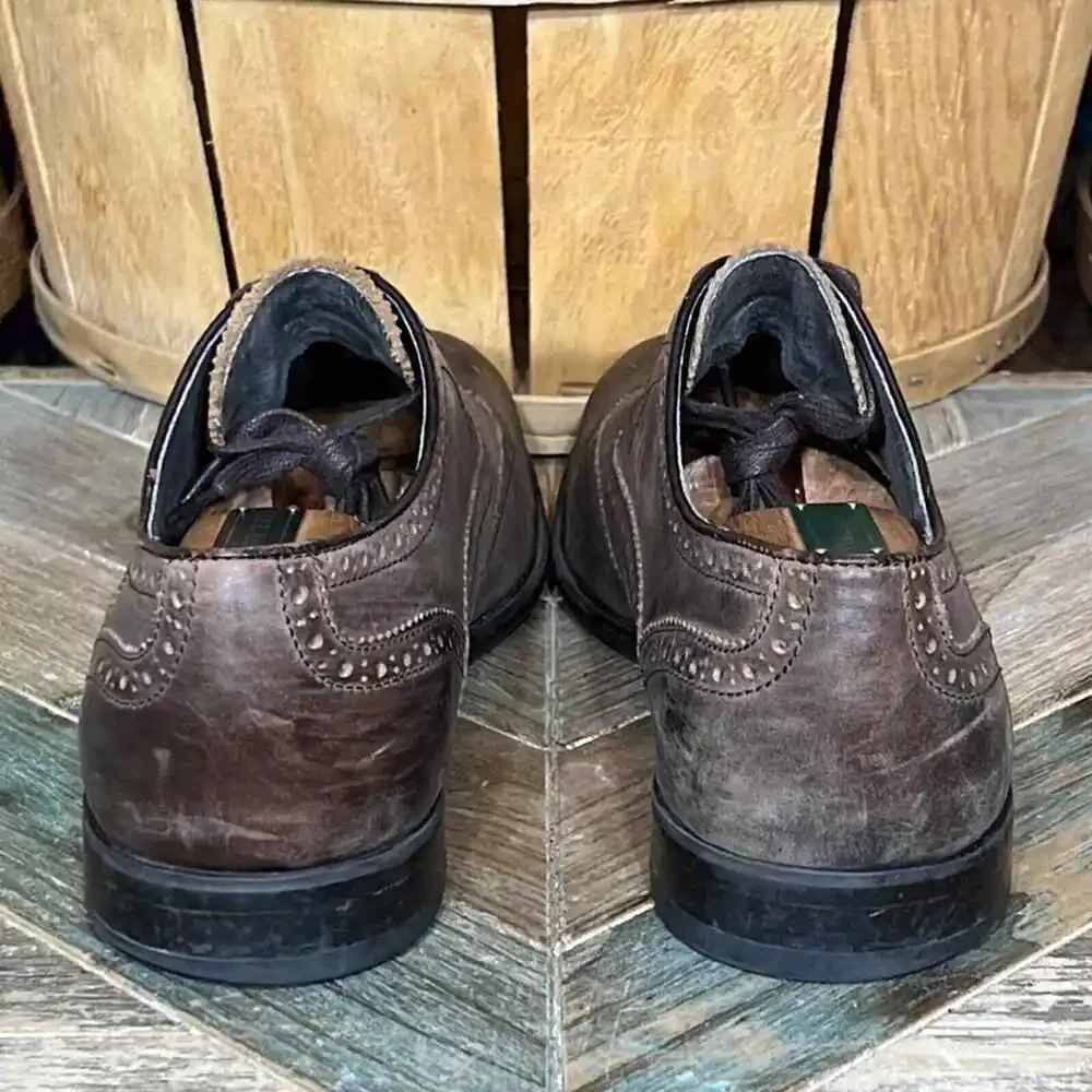 John Varvatos Brogue Wingtip Perforated Brown Leather Oxfords US Mens Size 10